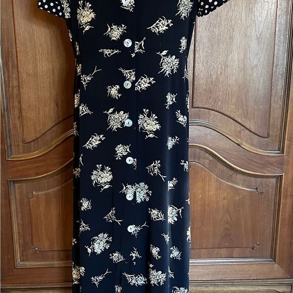 Vintage Dress Black & White Floral Mixed Print Midi Dress Plus Size 16 - Picture 5 of 11